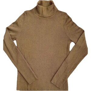Lauren Ralph Lauren Women's Turtleneck Sweater Small Gold Metallic Ribbed Knit
